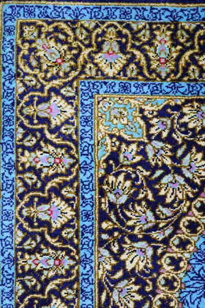 Handmade Blue Persian Qom Rug